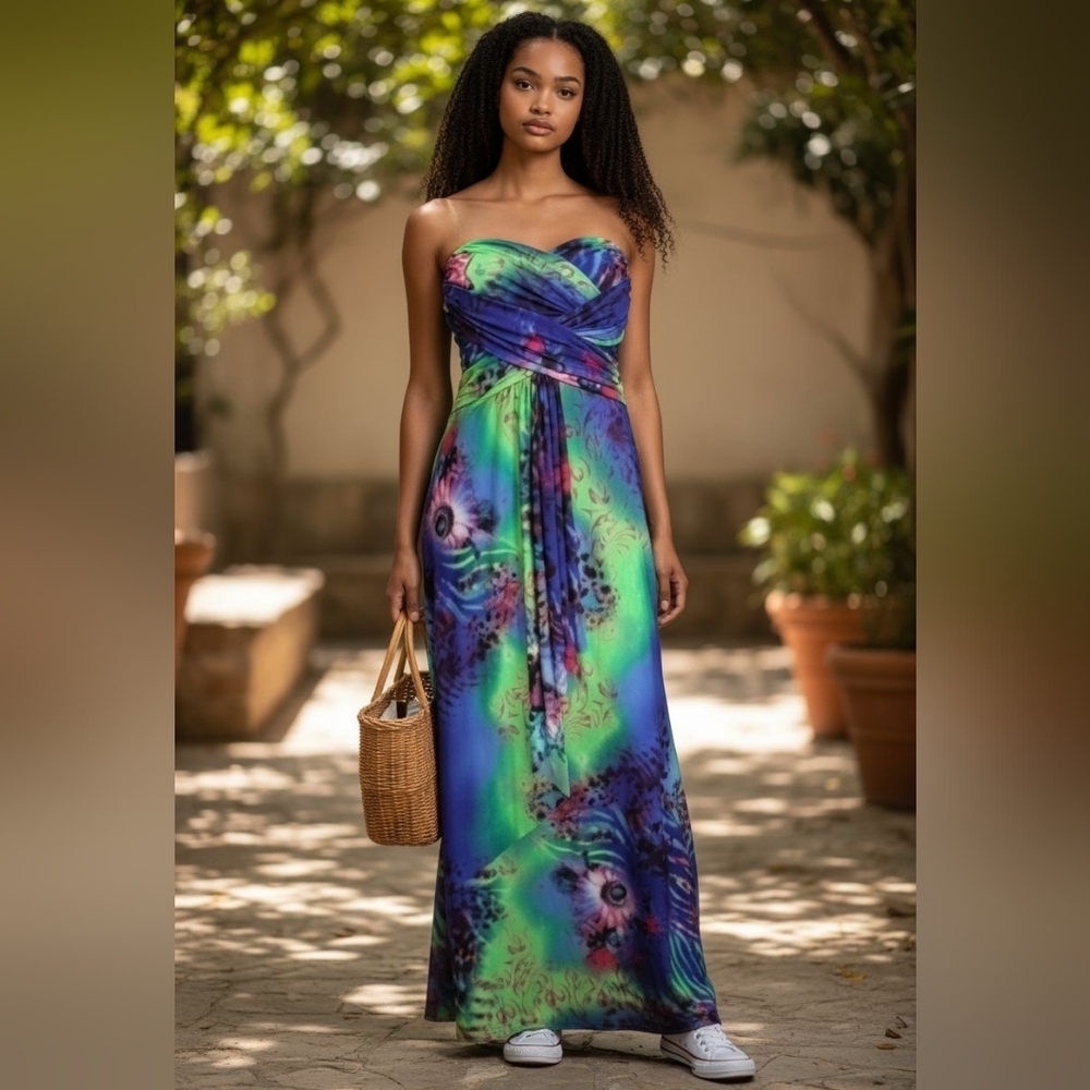 Lucas & Emma Fashion flower maxi dress Strapless stretchy dress swimsuit coverup
